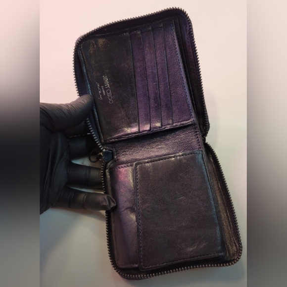 Jimmy Choo Navy Blue Silver Star Studded Martina Leather Zipper Bi-fold Wallet - Picture 3 of 14